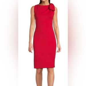 Calvin Klein Side Bow Sleeveless Scuba Knit Sheath Dress in red. Size 10